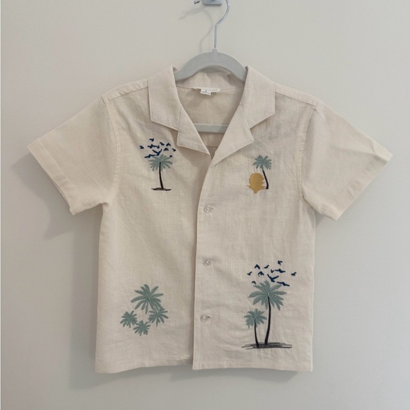 scene and heard Other - Boys Beachy Summer Short-Sleeve Button-Down Shirt with Palm Embroidery